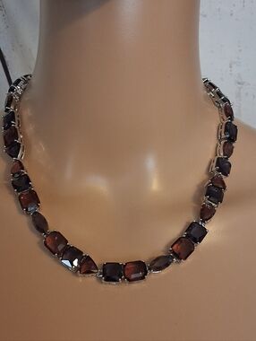 Guess Faux Garnet And Amethyst Necklace Varied Shaped Stones